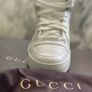 Gucci All White Hightops  Leather Sneakers. Size 11 US